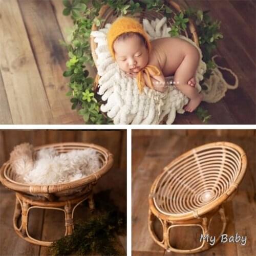 Baby Photography Props Handmade Bamboo Basket Vintage Chair Newborn Photo Shoot Posing Sofa for Boys Girls Fotografia Acessorio