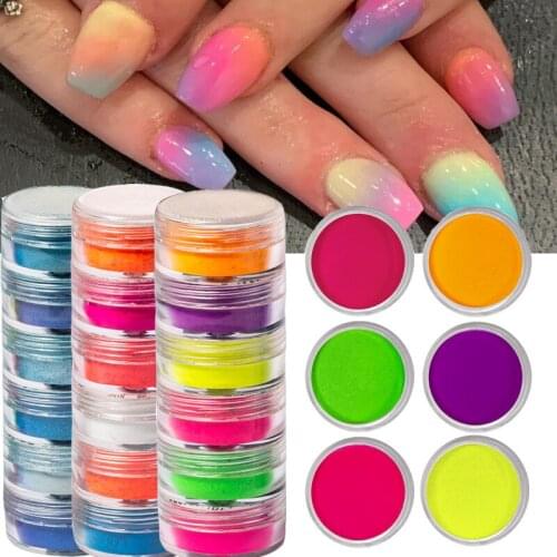 Fluorescent Nail Powder 6 Colors Glitter Neon Pigment Matte DIY Waterproof Lasting Halloween Eyeshadow Powder Nail Decoration