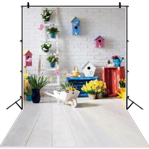 Spring Easter Photography Background Blooms Flowers White Wood Floor Baby Party Portrait Photo Backdrop Photocall Photo Studio
