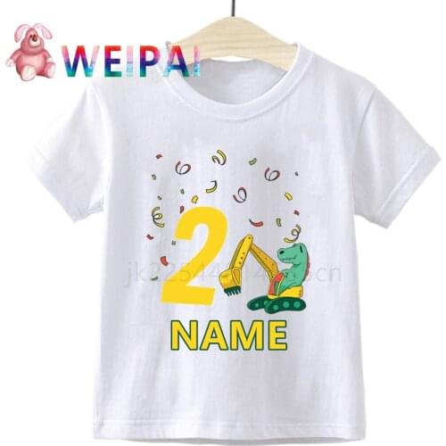 Boys Excavator Dinosaur Birthday Number Cartoon T Shirt Children Dino Happy Birthday Present T-shirt Boy&Girl Gift Kid T Shirt