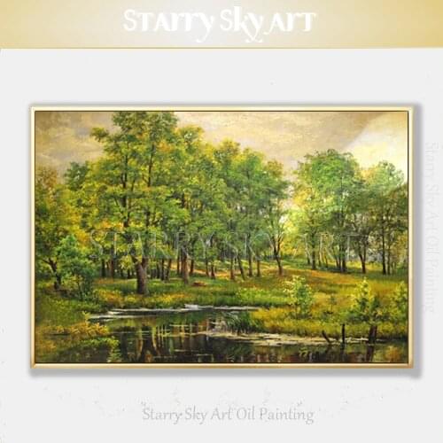 Artist Hand-painted High Quality Impressionist Forest Landscape Oil Painting on Canvas Green Forest Tree Oil Painting Decoration