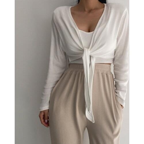 SUCHCUTE Two Pieces Sets Women T-Shirts Casual Korean Solid Tops With Thin Coats Harajuku Vintage Female Crop Top Streetwear 90s