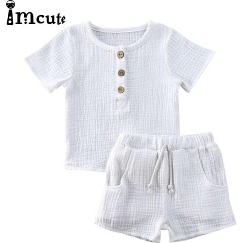 Imcute 2020 2pcs Baby Girl Clothes 2pcs Short Sleeve T-shirts Tops+Shorts Set Summer Outfits Linen Cotton Infant Clothes 0-24M