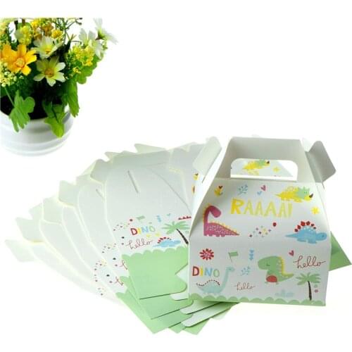 6pcs Dinosaur Party Blue Green Cookie Box Baby Shower Candy Box Treat Kids Birthday Paper Boxes for Packaging