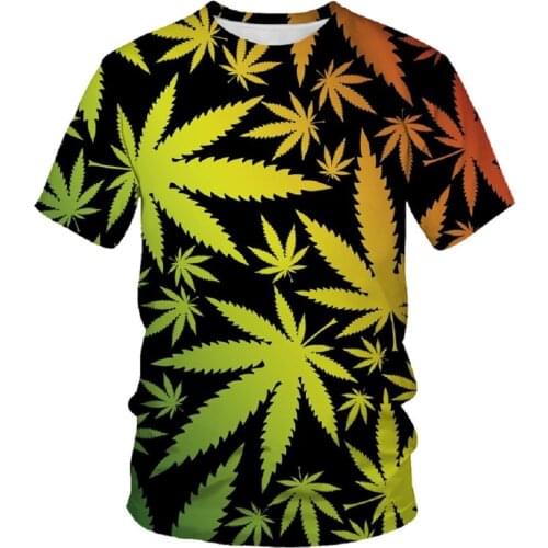 3D Printing Bamboo Leaf Pattern This Summer New Mens T-Shirt Fashion Short-Sleeved Punk Round Neck Hot-Selling Oversized Shirt