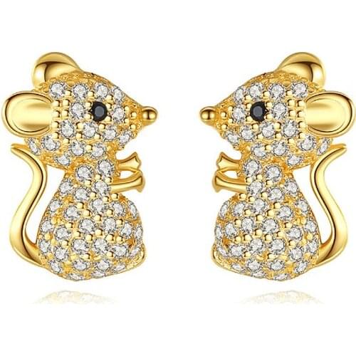 MeibaPJ S925 Sterling Silver Zircon Inlaid With Cute Little Mouse Earrings Pave Zircon Fine Fashion Jewelry