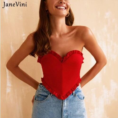 JaneVini 2021 Fashion Red Summer Clothing Slim Tank Crops Top for Women Sweetheart Sexy Backless Vest Lady Party Club Corset Top