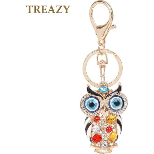 Fashion Enamel Owl Key Chain Gold-color Crystal Exquisite Owl Pendant Key Chain for family & friends gifts