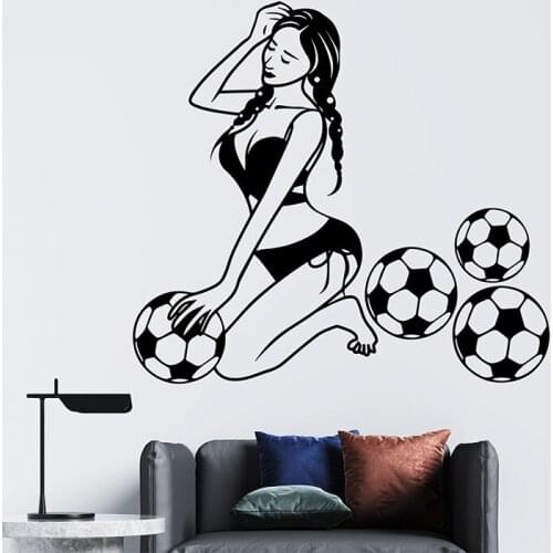 Sexy Lady And Footballs Wall Stickers Fashion Football Baby Wall Decal Creative Home Decor PVC Removable Wallpaper For Bedroom