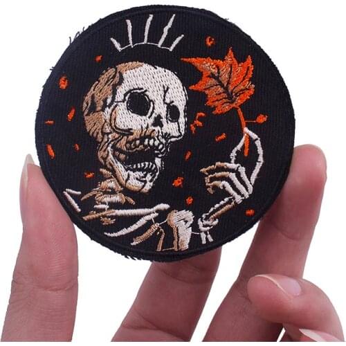 Punk Rock Patch Round Skull Patches On Clothes Hippie Embroidered Patches For Clothing Biker Patch Applique Stripes For Jackets