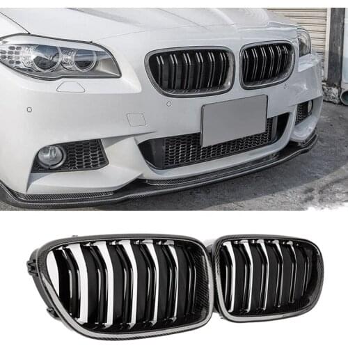 NEW-Car Carbon Fiber Glossy Double Slats Front Kidney Grille Grill For-BMW 5 Series F10 F11 M5 2010-2016