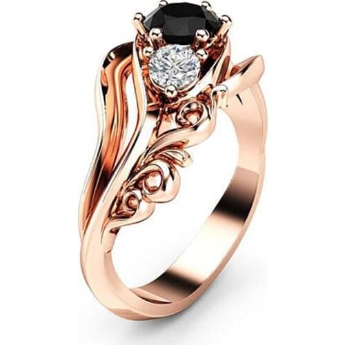 New Style Rose Gold Plated Six Claw Crystal Flower Twist Arm Ring Luxury Eternal Women Wedding Engagement Ring Jewelry
