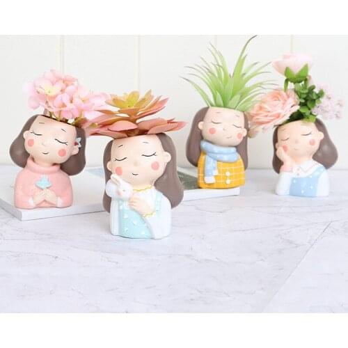 New Winter Girl Avatar Flehy Flower Pot Micro Landcape Garden coration Office compreion Cute Ornament Gift