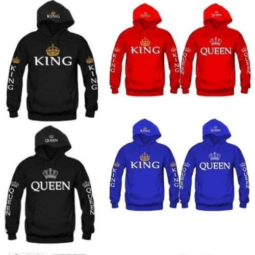 OMSJ 2018 Autumn 3Colors King Queen Printed Hoodies Women Men Sweatshirt Lovers couples hoodie Hooded sweatshirt Casual Pullover