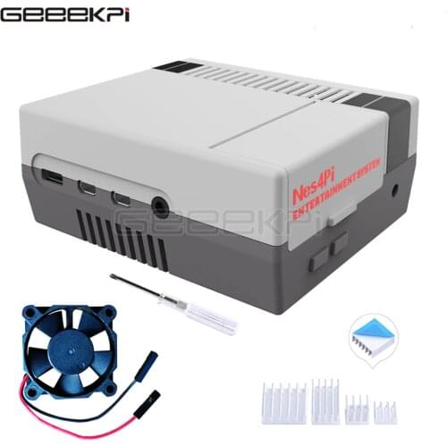 GeeekPi NES4Pi NES Style Case Kit ABS 3510 Functional Cooling Fan Heatsinks Screwdrivers for Raspberry Pi 4 B or 3B+/3B/2B