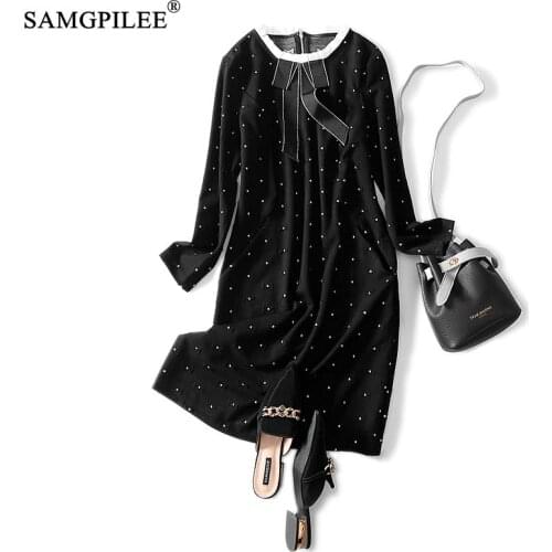 Dress Women Autumn 2021 Casual Plus Size Women Dresses A-line Geometric Three Quarter Sleeve Bow O-neck Women Autumn Sundress