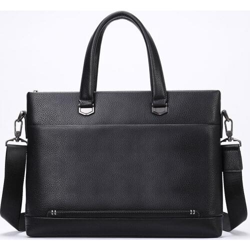 Luufan Black Genuine Leather Casual Briefcase Business Handbag Messenger Bags Male Shoulder Bag Mens 13.3'' Laptop Bags