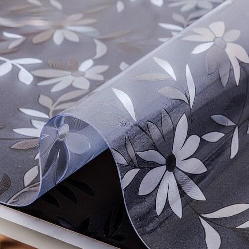 Booksew 1.5mm Soft Glass Tablecloth Printed PVC Transparent Table Cloth Waterproof Oilproof Table Cover For Kitchen Dining Mat
