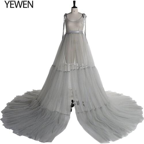 See Through Sexy Maternity Photoshoot Dress Tulle Robe Spaghetti Strap Front Slit Maternity Dress for Baby Shower YEWEN