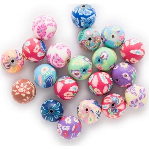 Mixed Printed Polymer Clay Fimo Round Loose Spacer Beads Jewelry Findings Headware Bracelet Necklace Making Decor 6-14mm
