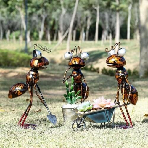 Ant Garden Statue Iron Lawn Display Mold Decorative Ornaments Cartoon Yard Lawn Miniatures Metal Ant Figurines Home Decoration