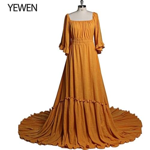 Off Shoulder Flare Sleeves Evening Dresses Side Slit Photo Shoot Dresses for Baby Shower Photography Props YEWEN 2021