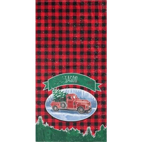 Funny name Christmas gift for boys Vintage trucks Personalized beach shower towel Red Plaid Holiday Bath towel set
