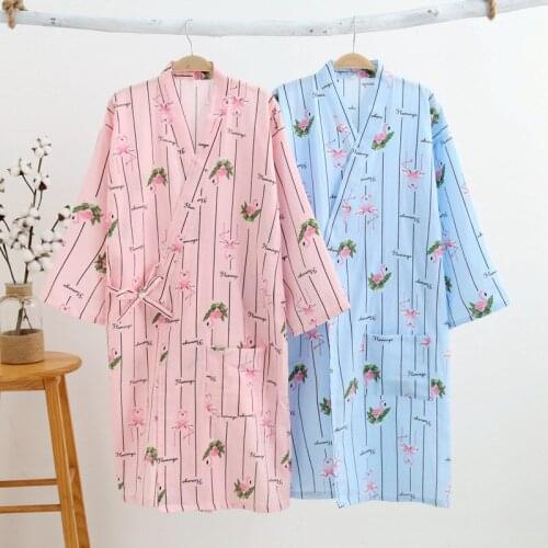 Spring/summer New Ladies Nightgown Pure Cotton Gauze Japanese Kimono Robe Womens Pijamas Loose Thin SPA Home Bathrobe Cotton