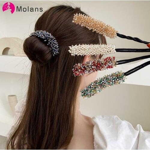Molans Pearl Hairpin Bun Hairstyle Hair Stick Women Elegant Hair Scrunchies Rhinestone Flower Hair Maker Tools Hair Accessories