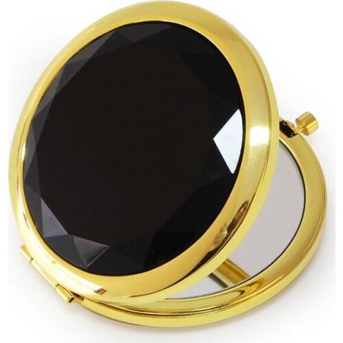 Gold Pocket Mirror Crystal Diamond Handbag Compact Mirror Makeup Cosmetic Magnifying Mirror #18023S
