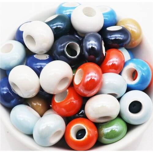 10Pcs Assorted Color Big Hole Round Ceramic Beads Spacer Fit European Pandora Bracelet Women DIY Charms for Jewelry Making Bulk