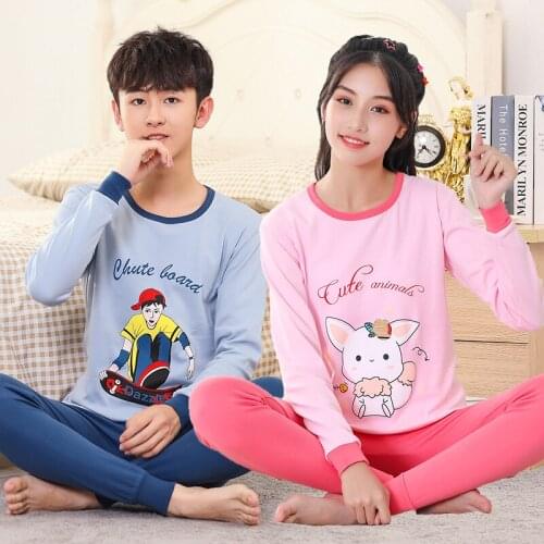 2PCS Childrens Pajamas Sets Boys Girls Sleepwears Nightwear Suits For Big Kids Teenagers Size 140-180cm Cartoon Printed Clothes