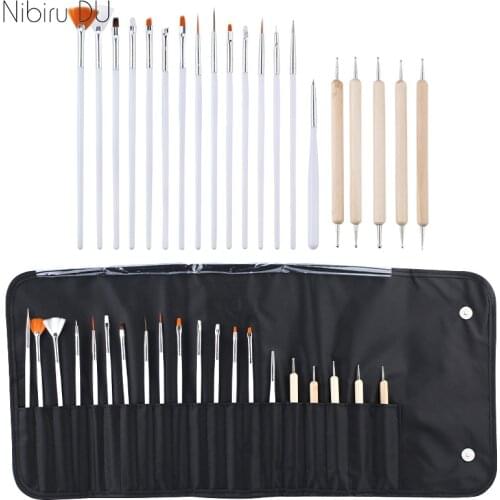 20Pcs/Set Professional Acrylic Nail Brush Bag For Manicure Dotting Pen Gel Nail Polish Brushes Kit For Painting Nail Art Design