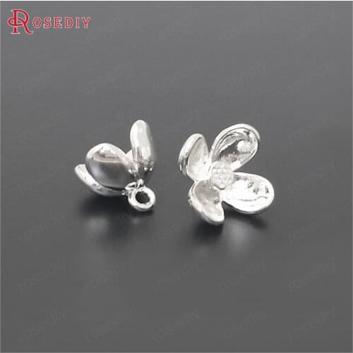 39128)10PCS 8MM Silver Color Brass Flower Charms Pendants Jewelry Making Supplies Diy Findings Accessories