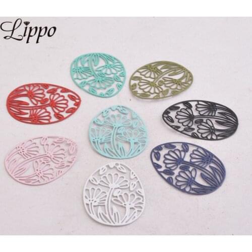 50pcs AB4135 30*24mm Oval lotus flower Charms Brass Charm Jewelry Filigree Earrings Findings