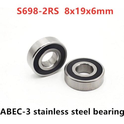 50pcs/lot ABEC-3 S698-2RS 8x19x6mm S698RS miniature stainless steel deep groove ball bearings 8*19*6 mm
