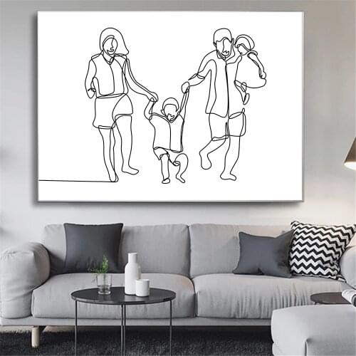 Abstract Line Drawing Canvas Prints Dad Mom Son Daughter Family Poster Minimalist Wall Art Painting Pictures Living Room Decor