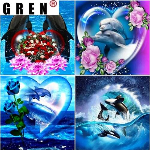 GREN Cross Stitch Diamond Painting Dolphin Full Square Round Diamond Embroidery Animal DIY Rhinestones Pictures Handicrafts