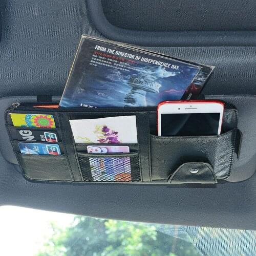 Car Sun Visor Organizer Pouch Bag Card Slots Storage SunGlass Holder Clip with Zipper Pocket