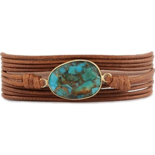 Gold / Black Copper Turquoises Bracelet For Women Men Friendship Bracelet Non-leather Wrap Bracelet Adjustable Bohemian Bracelet