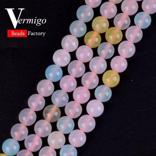 Wholesale Natural Stone Colorful Morganite Agates Beads Smooth Round Loose Beads For Jewelry Making Diy Bracelet 4 6 8 10mm