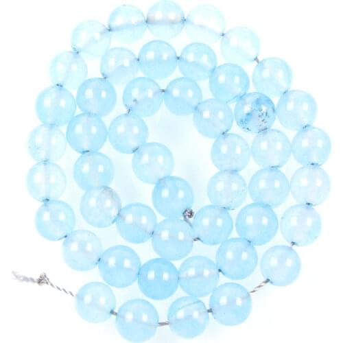 Natural Stone Beads Light Blue Transparent Marble Loose Beads for Jewelry Making Needlework DIY Bracelet Strand 4-12 MM
