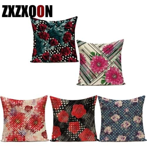 Decorative Throw Pillows Case Red Rose Flower Purple Lavender Pillowcase Cojines Decorativos Para Sofa Cushion Cover Almofadas