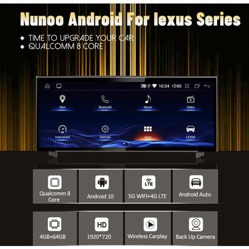Nunoo 10.25 Inch Android 10 DVD Player For Lexus IS 8953 Version Qualcomm 8 Core 4GB 64GB 1920*720 Blue-ray anti-glare Display