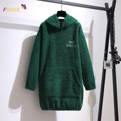 FNOCE Warm Imitation Lamb Wool Woolen Large Size Cashmere Coat Plump Girls 2021 Autumn Winter Fat Woman Korean Loose Sweatshirt