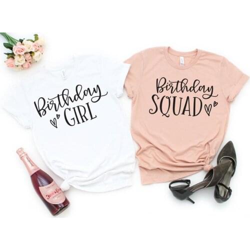 Birthday Girl Squad Shirts Kawaii Fashion Letter Casual Short Sleeve Top Tee Cotton O Neck Lady Tshirt y2k aesthetic Harajuku
