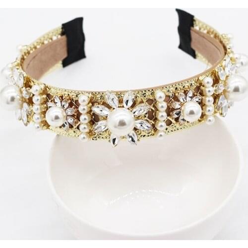 Exquisite luxury and beautiful fashion headband metal ring pearl geometry rhinestone headband 523