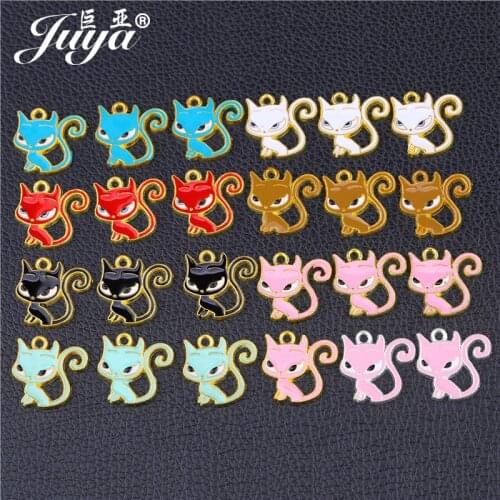 JUYA 15pcs/lot DIY Jewelry Making findings Enamel Little Cat Animal Charms Pendant For Bracelet Necklace jewellery Accessories