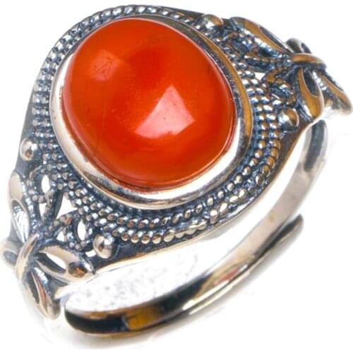 Natural Nanjiang Red Agate Opening Butterfly Handmade 925 Sterling Silver Ring 7.25 D1075