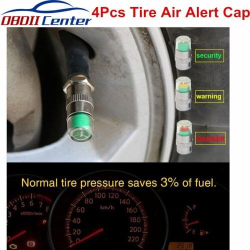 4Pcs Tire Alert Pressure Caps Tire Air Alert Valve Cap Tyre Valve Dust Caps Tyre Pressure Monitoring Sensor Car Motorcycle Truck